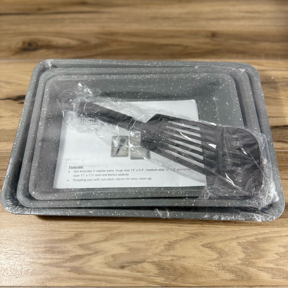Smart Home Set of 3 Nonstick Roaster Pans with Bonus Spatula 13x9.5  12x8 11x7.5
